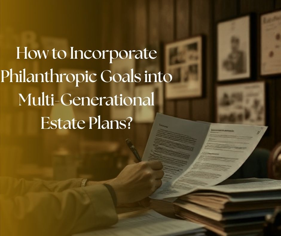 A person reviewing estate planning documents with a pen in hand, emphasizing the integration of philanthropic goals in multi-generational plans.