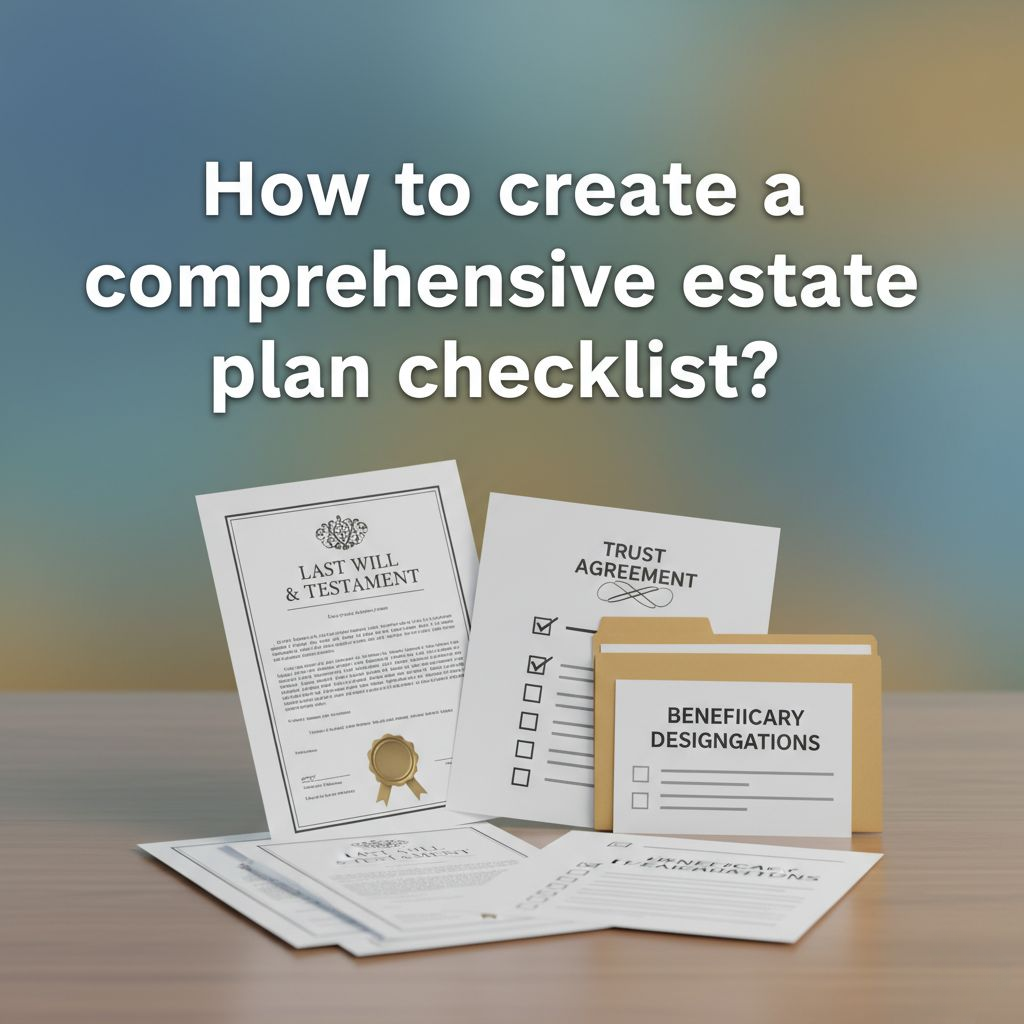 Documents related to estate planning, including a last will, trust agreement, and beneficiary designations, with a question about creating a checklist.