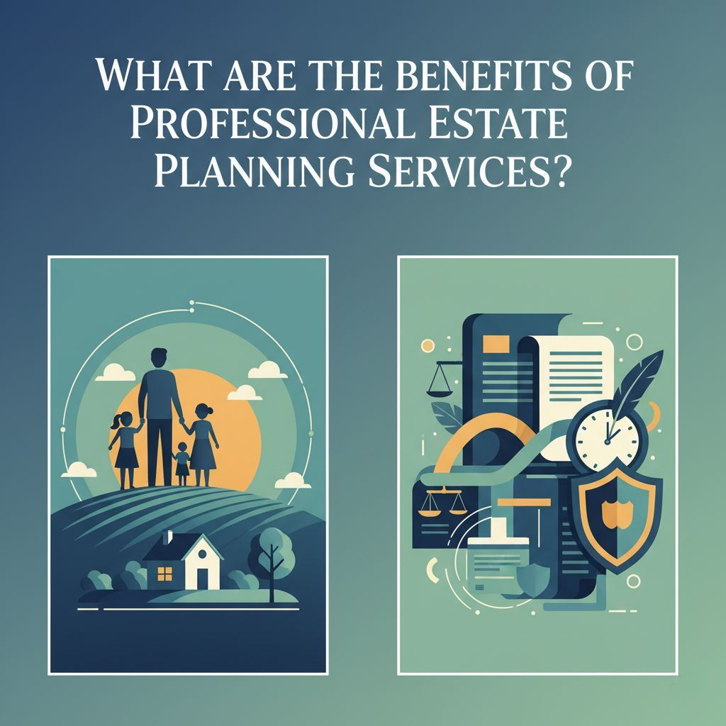 Illustration contrasting family protection in estate planning with organized paperwork, emphasizing the advantages of professional services.