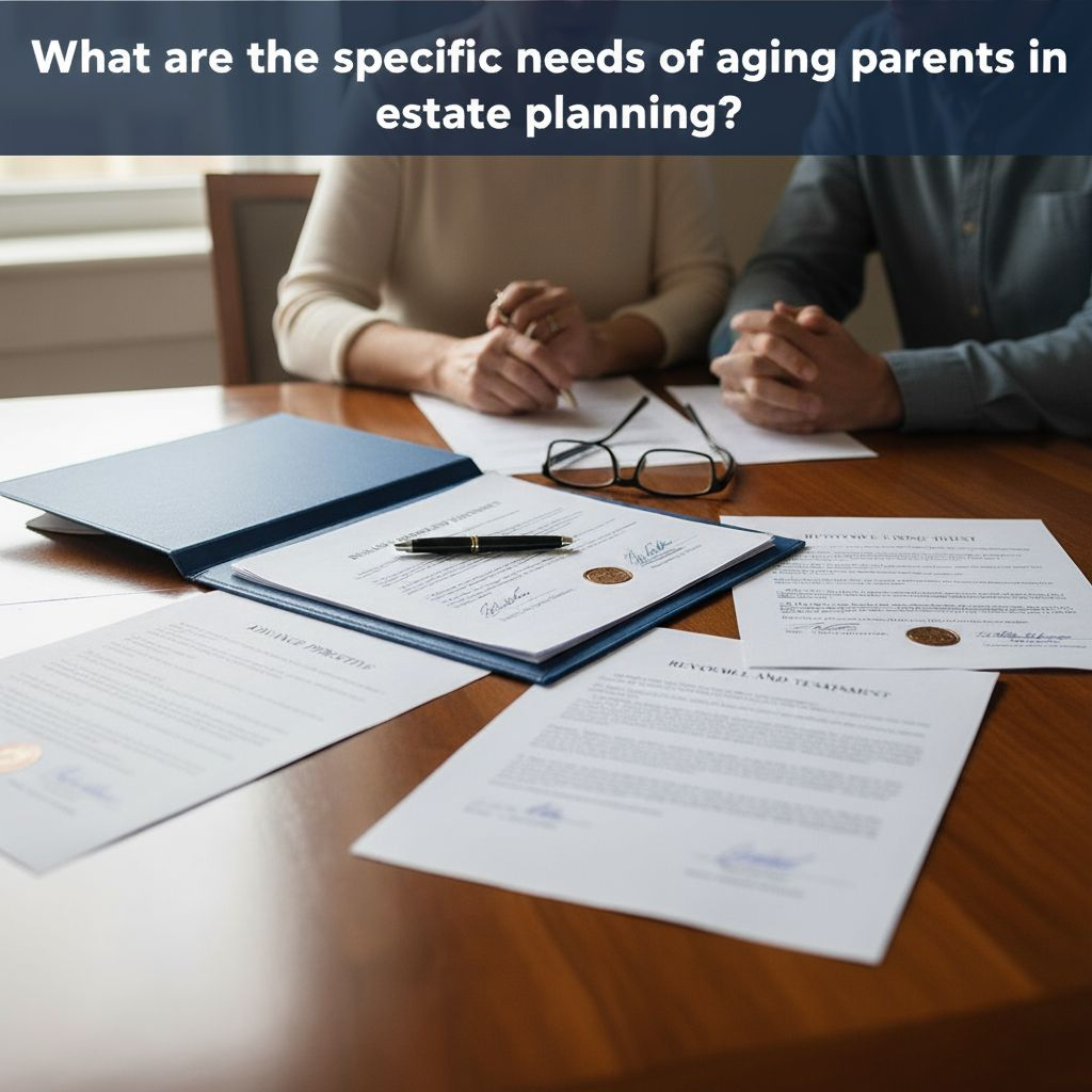 Hands of two individuals sit at a wooden table with estate planning documents, a pen, and glasses, highlighting the importance of planning for aging parents.